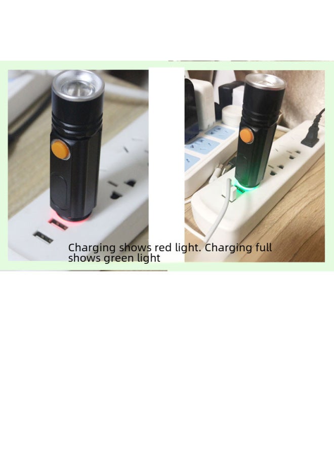 USB Rechargeable Flashlight Multi-function Hook Magnet T6 + COB Work Light Maintenance Light LED Emergency Light-Color:Black T6 ]  - Image 4