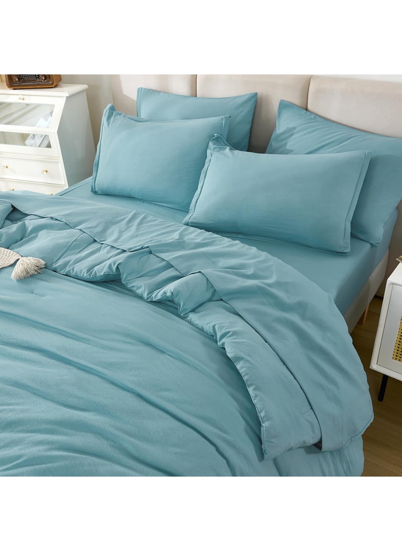 Litanika Litanika California King Comforter Set Grayish Teal - 7 Pieces Bed in a Bag Cal King Beddding Comforter Sets  Plain Lightweight Bed Set with Comforter  Sheets  Pillowcases & Shams  - Image 4