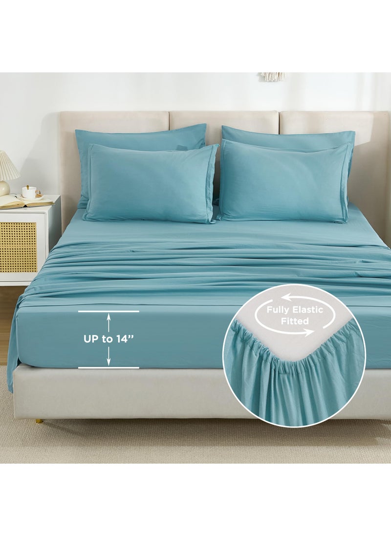 Litanika Litanika California King Comforter Set Grayish Teal - 7 Pieces Bed in a Bag Cal King Beddding Comforter Sets  Plain Lightweight Bed Set with Comforter  Sheets  Pillowcases & Shams  - Image 5