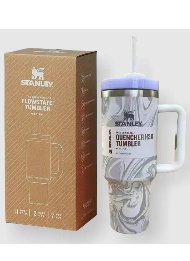 Stanley - Quencher H2.0 FlowState 40oz Vacuum Insulated Tumbler – Rose Quartz Swirl – Stainless Steel Travel Mug with Leakproof & Spill-Proof Lid & Reusable Straw, Keeps Drinks Cold for 12+ Hours, Durable, Travel Friendly, Perfect for Iced Tea, Water, Coffee & More - Image 1