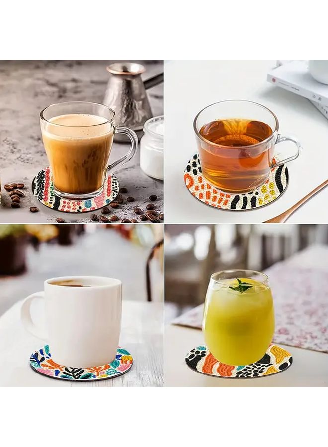 8 Pack Round Diamond Painting Coasters With Stand Diy Art Craft Supplies Mosaic Making Kit Wooden Painting Set For Beginners Model BD107 - Image 4