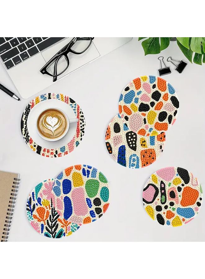 8 Pack Round Diamond Painting Coasters With Stand Diy Art Craft Supplies Mosaic Making Kit Wooden Painting Set For Beginners Model BD107 - Image 1
