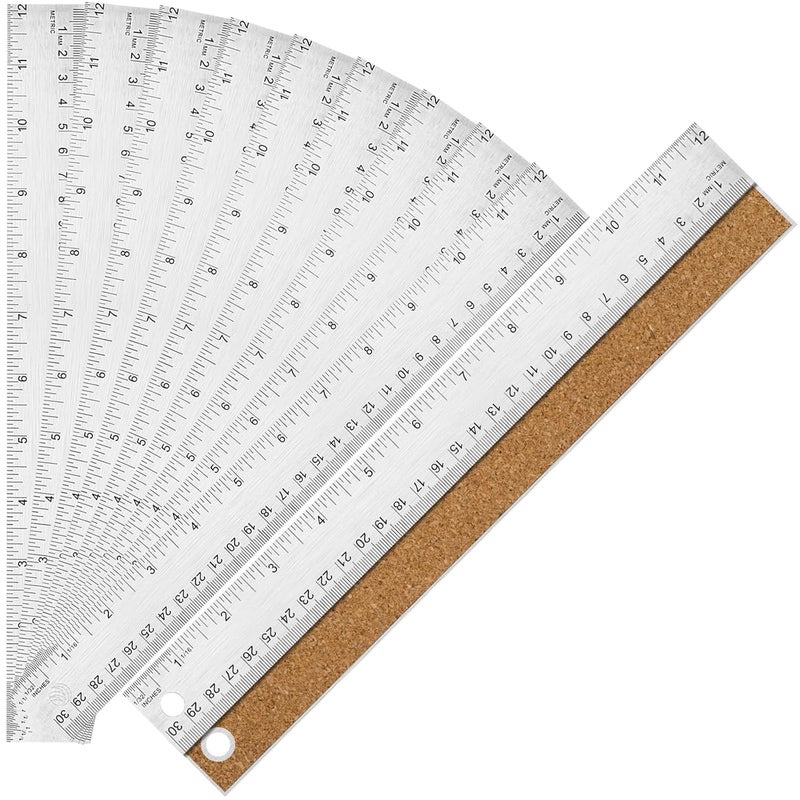 VORIGY Metal Ruler with Cork Backing, 12 Inch Stainless Steel Rulers 12 Inch Metal Ruler 10 Pack - Imperial and Metric - Non-Slip Prevent Ink Leakage - for School Office Engineering Tools - Image 1