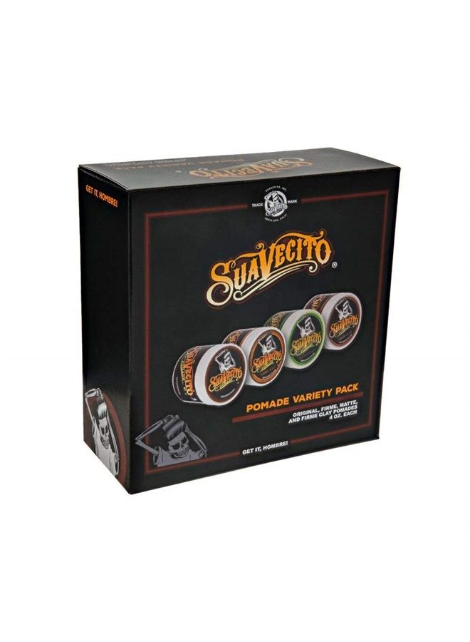 SUAVECITO Pomade Variety 4 Pack (OG, Firme (Strong), Matte, Clay Pomades) All Day Hold For All Hair Styles