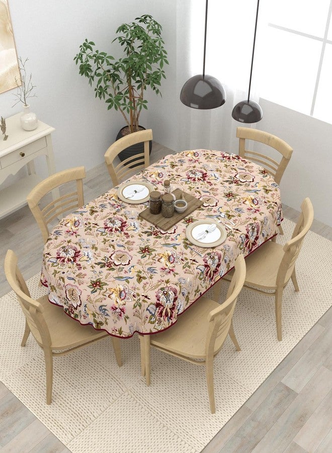 Clasiko 6 Seater Oval Dining Table Cover; 60x90 Inches; Material - Cotton; Multicolor Flowers - Image 1