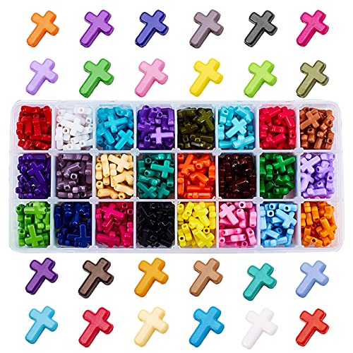 PH PandaHall 480pcs Acrylic Cross Beads 24 Color Easter Chunky Beads Colorful Cross Charms Spacer Loose Beads for Eid Mubarak Ramadan Christmas Decoration Jewelry Necklace Bracelets Earring Making