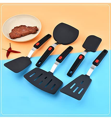 UNIQUE CART Silicone Slotted Turner Spatula with Stainless Steel Metal HandleHeat Resistant Silicone Utensils Spatula Turner for Kitchen Cooking Long Black - Image 4