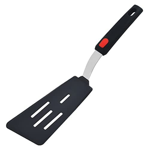 UNIQUE CART Silicone Slotted Turner Spatula with Stainless Steel Metal HandleHeat Resistant Silicone Utensils Spatula Turner for Kitchen Cooking Long Black - Image 1