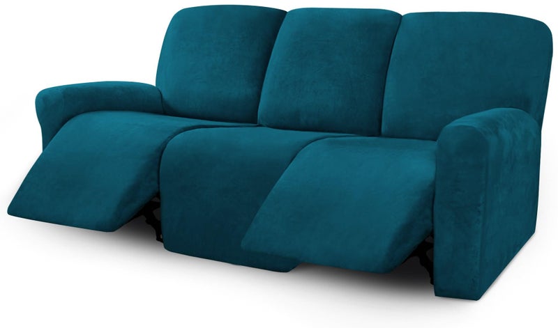 ULTICOR Velvet 8-Pieces Recliner Sofa Covers Stretch Reclining Couch Covers for 3 Cushion Reclining Sofa Slipcovers Furniture Covers Thick Soft Washable (3 Seater Recliner Cover, Deep Teal) - Image 1