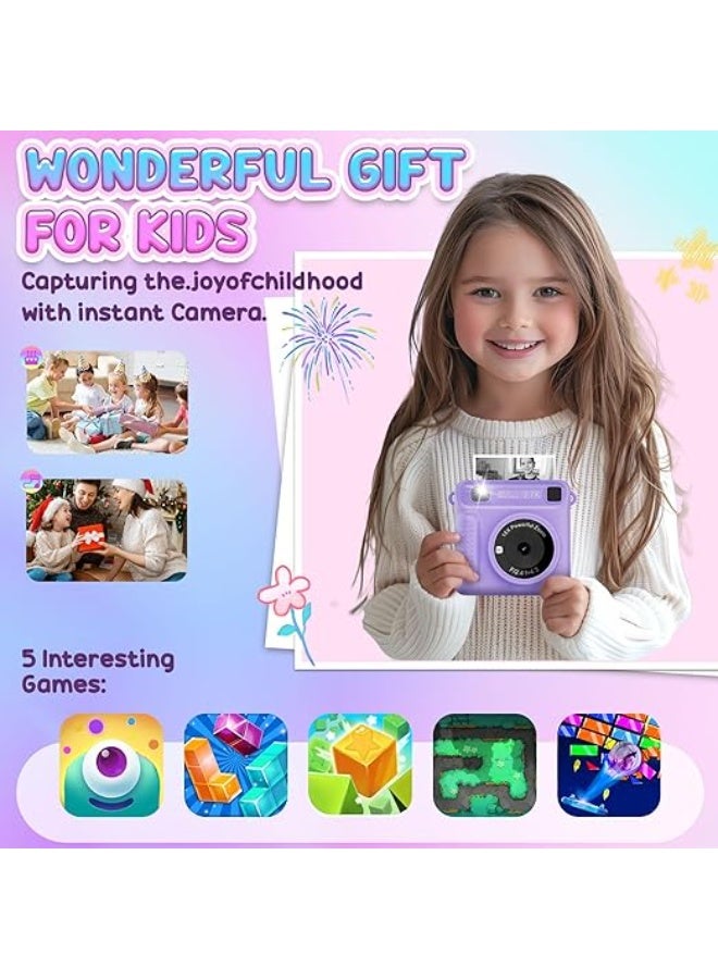 LENND Instant Print Camera for Kids, 1080P HD Selfie Digital Camera with Print Paper & 32G Card, Birthday Gifts for Girls Age 3-12 Years Old - Image 1
