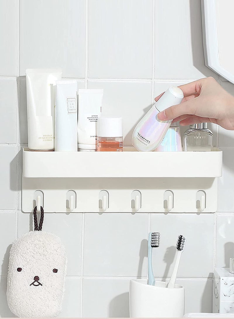 GION Plastic Shelf Wall Storage Rack Holder with Magic Sticker 6 Hook Hanger with Kitchen Bathroom Storage Kitchen Bathroom PunchFree Seamless Bathroom Organizer with 6 Hook 1Pcs - Image 3