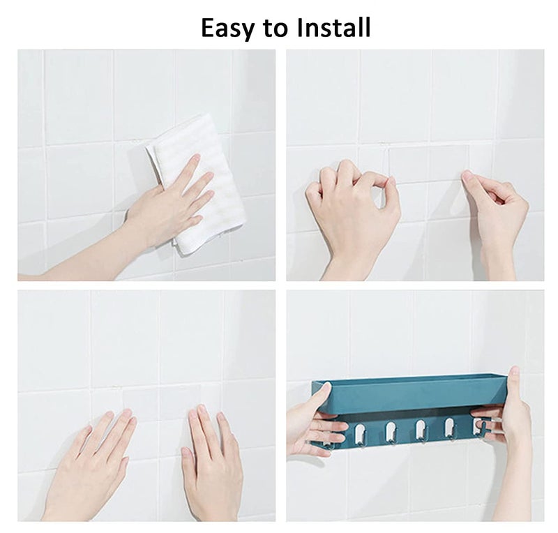 GION Plastic Shelf Wall Storage Rack Holder with Magic Sticker 6 Hook Hanger with Kitchen Bathroom Storage Kitchen Bathroom PunchFree Seamless Bathroom Organizer with 6 Hook 1Pcs - Image 5