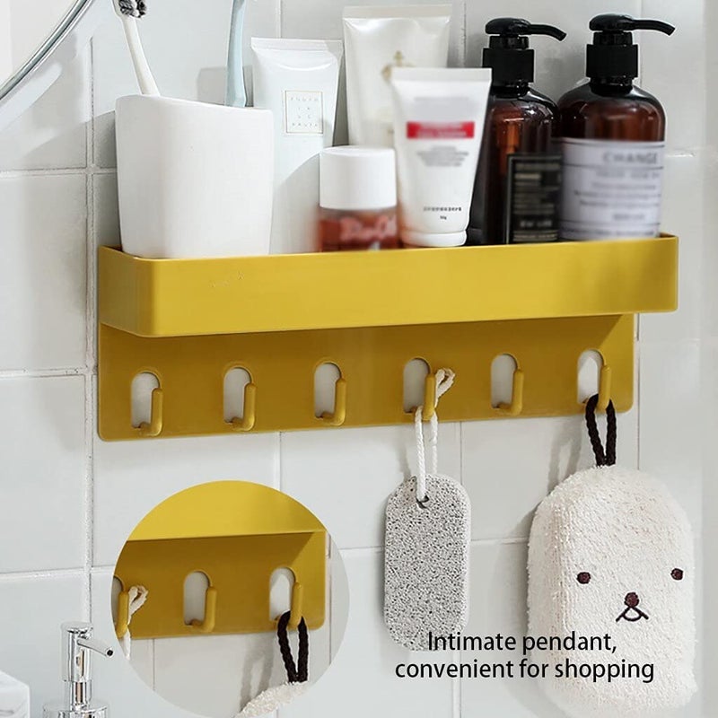 GION Plastic Shelf Wall Storage Rack Holder with Magic Sticker 6 Hook Hanger with Kitchen Bathroom Storage Kitchen Bathroom PunchFree Seamless Bathroom Organizer with 6 Hook 1Pcs - Image 4
