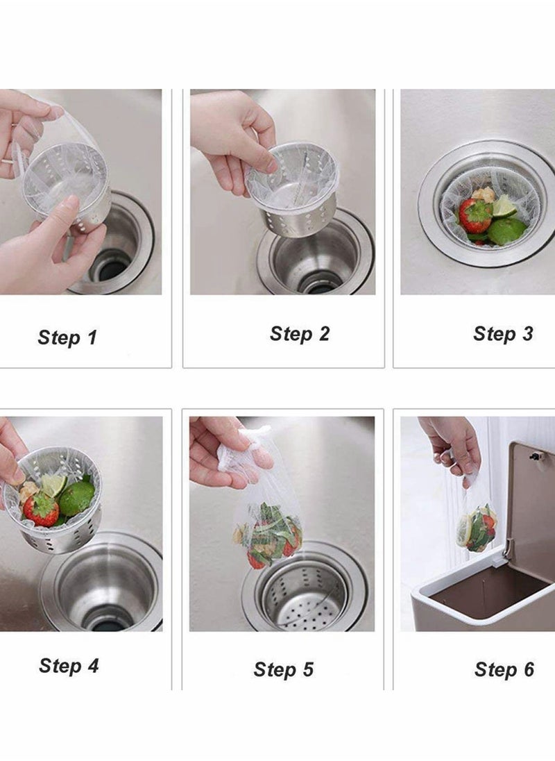 100 Pack Disposable Kitchen Sink Strainer Bags, Elastic Anti-Clogging Mesh Filter Bags with Box for Easy Waste Disposal and Drain Protection