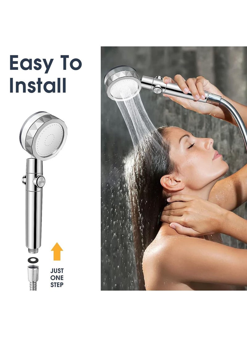 High Pressure Multifunctional Shower Head with 6 Patterns and Water On/Off Switch, Super Powerful Handheld Shower Head Water Saving and Leakproof (Silver)  - Image 3
