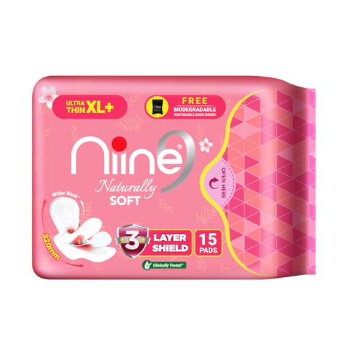 NIINE Naturally Soft Ultra Thin XL+ Sanitary Napkins for Heavy Flow (Pack of 4) 60 Pads with Free Biodegradable Disposal Bags - Image 2