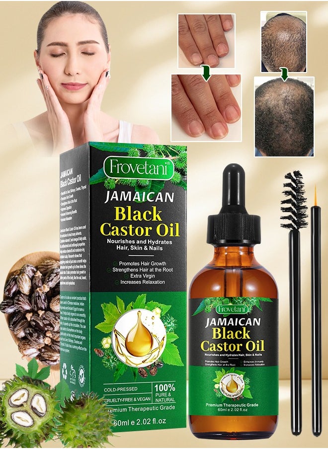 Frovetani 60ml Jamaican Black Castor Oil for Hair 100% Pure Cold Pressed Stimulate Growth for Hair Eyelashes Eyebrows Nails Skin Moisturizer Hair Oil and Body Oil Moisturizing Massage Oil  - Image 1