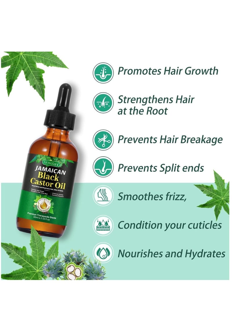 Frovetani 60ml Jamaican Black Castor Oil for Hair 100% Pure Cold Pressed Stimulate Growth for Hair Eyelashes Eyebrows Nails Skin Moisturizer Hair Oil and Body Oil Moisturizing Massage Oil  - Image 3