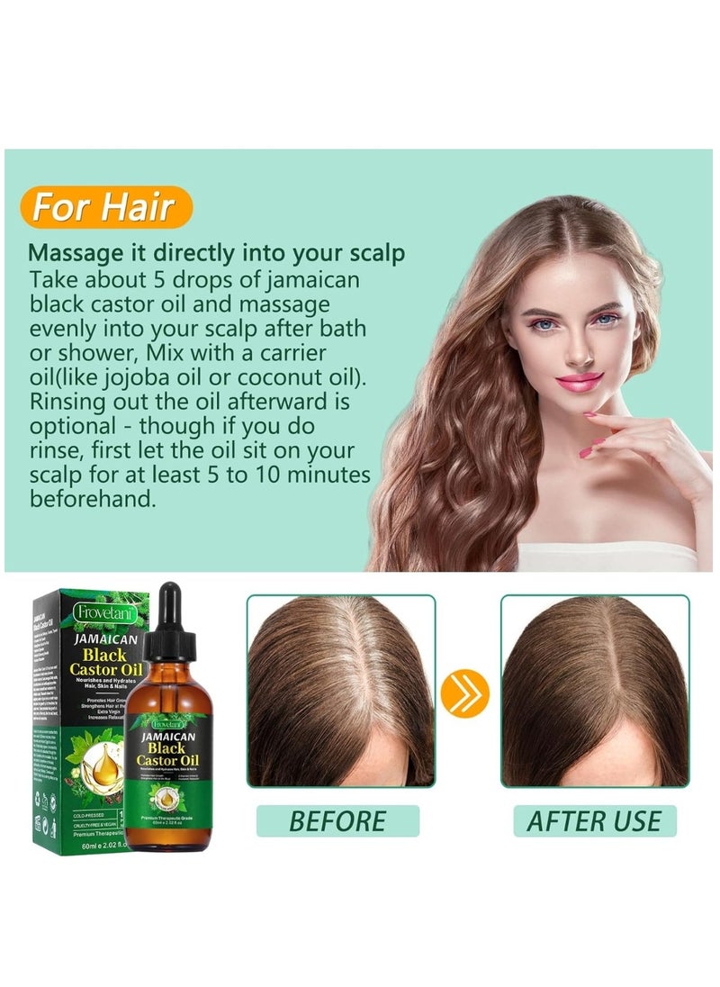 Frovetani 60ml Jamaican Black Castor Oil for Hair 100% Pure Cold Pressed Stimulate Growth for Hair Eyelashes Eyebrows Nails Skin Moisturizer Hair Oil and Body Oil Moisturizing Massage Oil  - Image 4