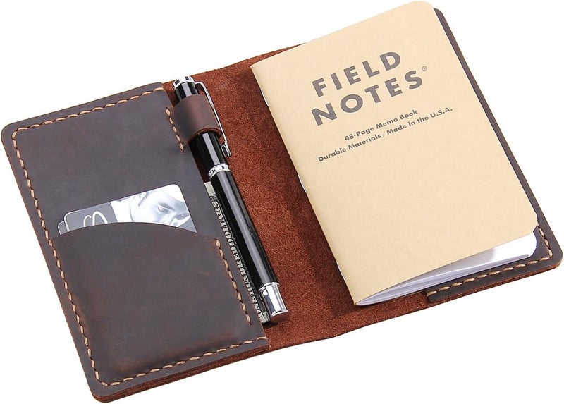 Robrasim Leather Journal Cover for Field Notes Notebook Cover for Moleskine Cahier Handmade Vintage Leather Cover for 35 x 55 Notebooks Coffee  - Image 1