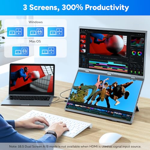 COOLHOOD 18.5 Inch Portable Monitor for Laptop, 1080P FHD 120Hz 125% sRGB USB-C HDMI Travel Monitor for Laptop Mac PC, Portable Screen with Smart Cover, VESA Compatible - Image 3
