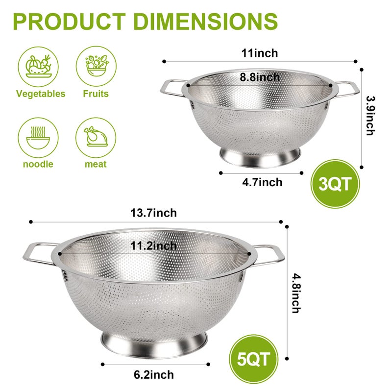 Gulex Colander Stainless Steel 5-Quart, Strainer for Kitchen Food, Dishwasher Safe - Image 2