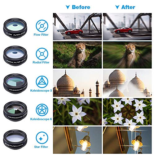 Apexel Phone Camera Lens-Macro Lens+Wide Lens+Fisheye Lens+Telephoto Lens+CPL/Flow/Radial/Star Filter+Kaleidoscope 3/6 Lens 10 in 1 Lens Kit +Remote Shutter for iPhone, Samsung,LG and Most Smartphones - Image 3