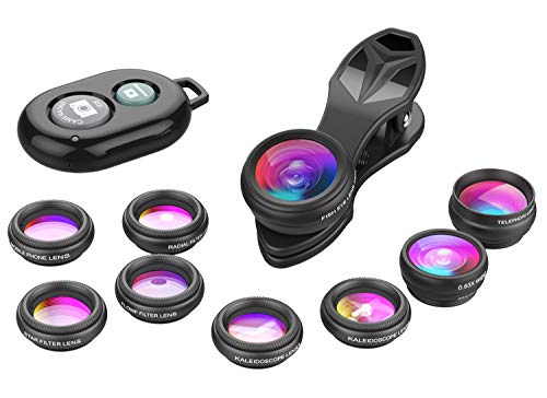 Apexel Phone Camera Lens-Macro Lens+Wide Lens+Fisheye Lens+Telephoto Lens+CPL/Flow/Radial/Star Filter+Kaleidoscope 3/6 Lens 10 in 1 Lens Kit +Remote Shutter for iPhone, Samsung,LG and Most Smartphones - Image 1