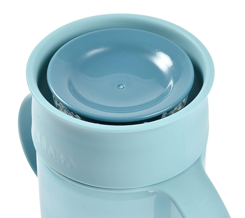 Baba Beaba 360° Baby Learning Cup with Anti-Drip Disc, Patented Anti-Leak System, Dual Handle & Spillproof Sippy Cup for Toddlers, Lightweight & Easy Grip Removable Handles, 340 ml, Blue, 12 Months+ - Image 2