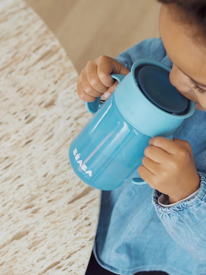 Baba Beaba 360° Baby Learning Cup with Anti-Drip Disc, Patented Anti-Leak System, Dual Handle & Spillproof Sippy Cup for Toddlers, Lightweight & Easy Grip Removable Handles, 340 ml, Blue, 12 Months+ - Image 4