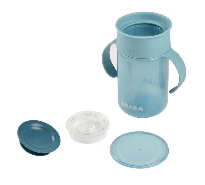 Baba Beaba 360° Baby Learning Cup with Anti-Drip Disc, Patented Anti-Leak System, Dual Handle & Spillproof Sippy Cup for Toddlers, Lightweight & Easy Grip Removable Handles, 340 ml, Blue, 12 Months+ - Image 3