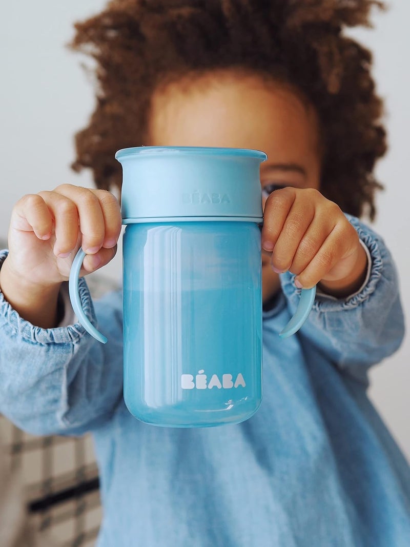Baba Beaba 360° Baby Learning Cup with Anti-Drip Disc, Patented Anti-Leak System, Dual Handle & Spillproof Sippy Cup for Toddlers, Lightweight & Easy Grip Removable Handles, 340 ml, Blue, 12 Months+ - Image 5