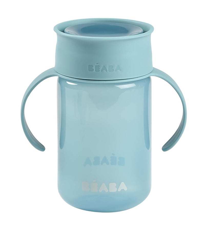 Baba Beaba 360° Baby Learning Cup with Anti-Drip Disc, Patented Anti-Leak System, Dual Handle & Spillproof Sippy Cup for Toddlers, Lightweight & Easy Grip Removable Handles, 340 ml, Blue, 12 Months+ - Image 1
