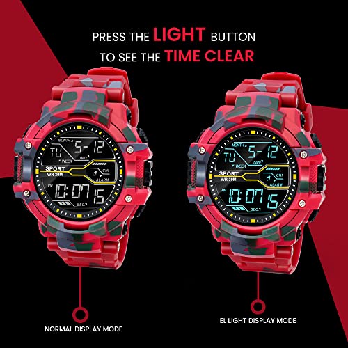 ASGARD Multi Functional Sports Digital Dial Men's Watch (Camo Red) - Image 5