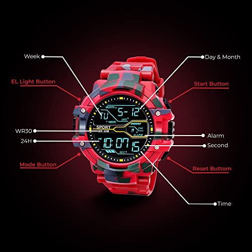 ASGARD Multi Functional Sports Digital Dial Men's Watch (Camo Red) - Image 2