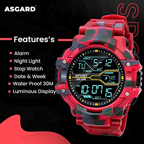 ASGARD Multi Functional Sports Digital Dial Men's Watch (Camo Red) - Image 3