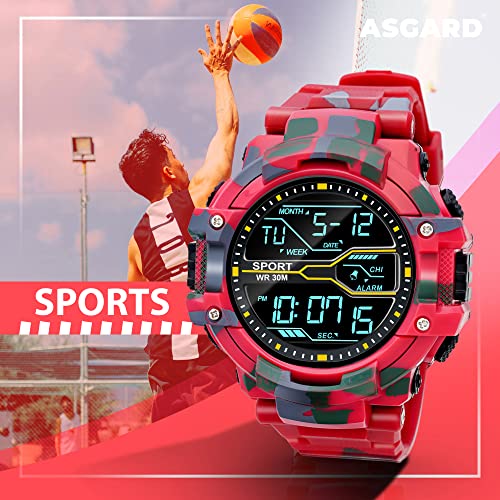 ASGARD Multi Functional Sports Digital Dial Men's Watch (Camo Red) - Image 4