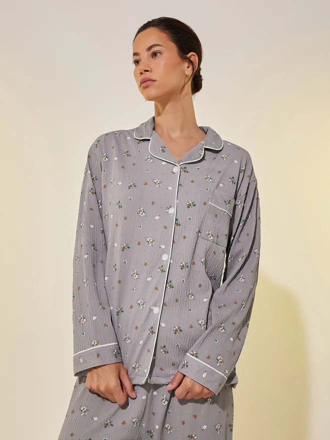 Take Two Take Two Graphic Print Buttoned Shirt and Pyjama Set