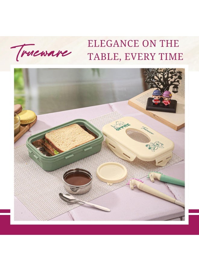 Trueware Alfa Insulated Inner Steel Thermoware BPA Free, Airtight, Food Grade, 2 Containers Lunch Box 600 ML & 150ml with spoon - Image 2