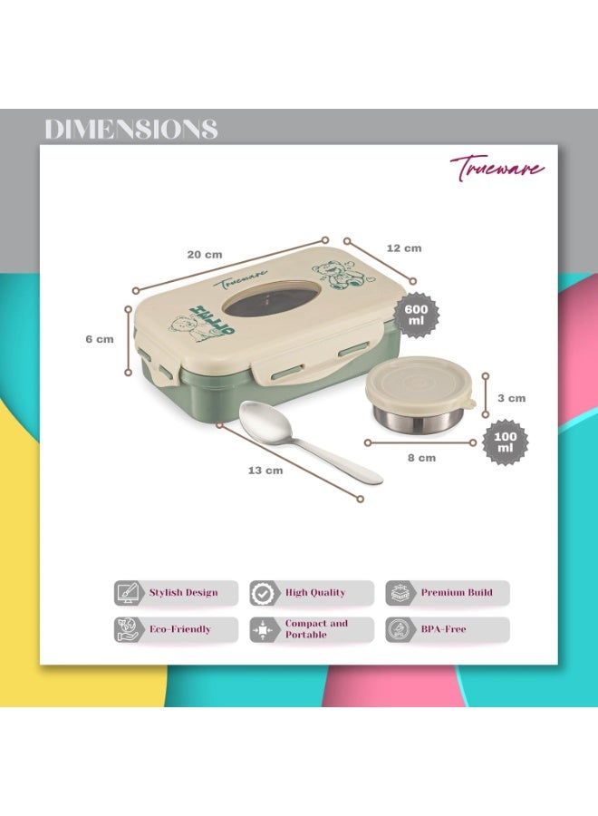 Trueware Alfa Insulated Inner Steel Thermoware BPA Free, Airtight, Food Grade, 2 Containers Lunch Box 600 ML & 150ml with spoon - Image 4