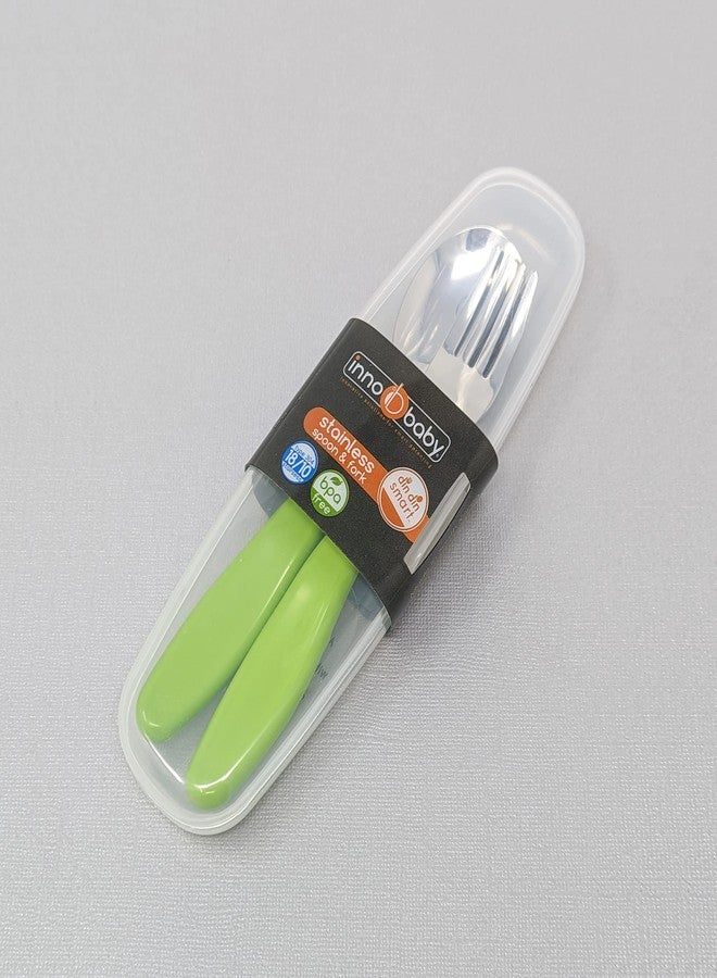 Innobaby Din Din Smart EZ Grip Spoon and Fork with Carrying Case, Utensil Set for Kids and Toddlers, BPA Free (Green) - Image 2