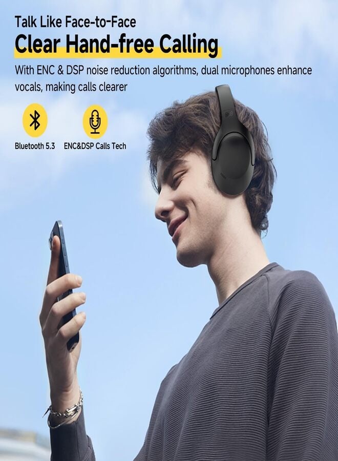 QCY H3 LITE Active Noise Cancelling Headphones, Over-ear Bluetooth Headsets with Ambient Mode, 60H Playtime, Clear Calls, Mutipoint Wired and Wireless Connection - Black black - Image 3