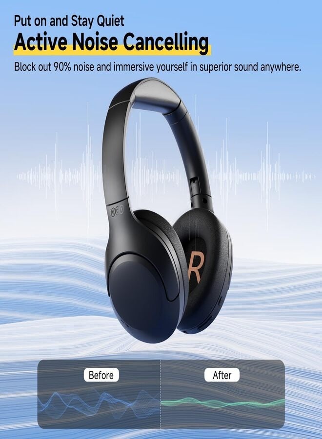 QCY H3 LITE Active Noise Cancelling Headphones, Over-ear Bluetooth Headsets with Ambient Mode, 60H Playtime, Clear Calls, Mutipoint Wired and Wireless Connection - Black black - Image 5