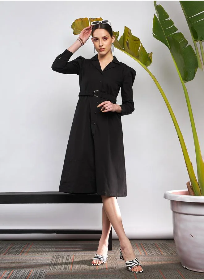 ساسافراس Poplin Ruched Belted Shirt Dress with Puff Sleeve