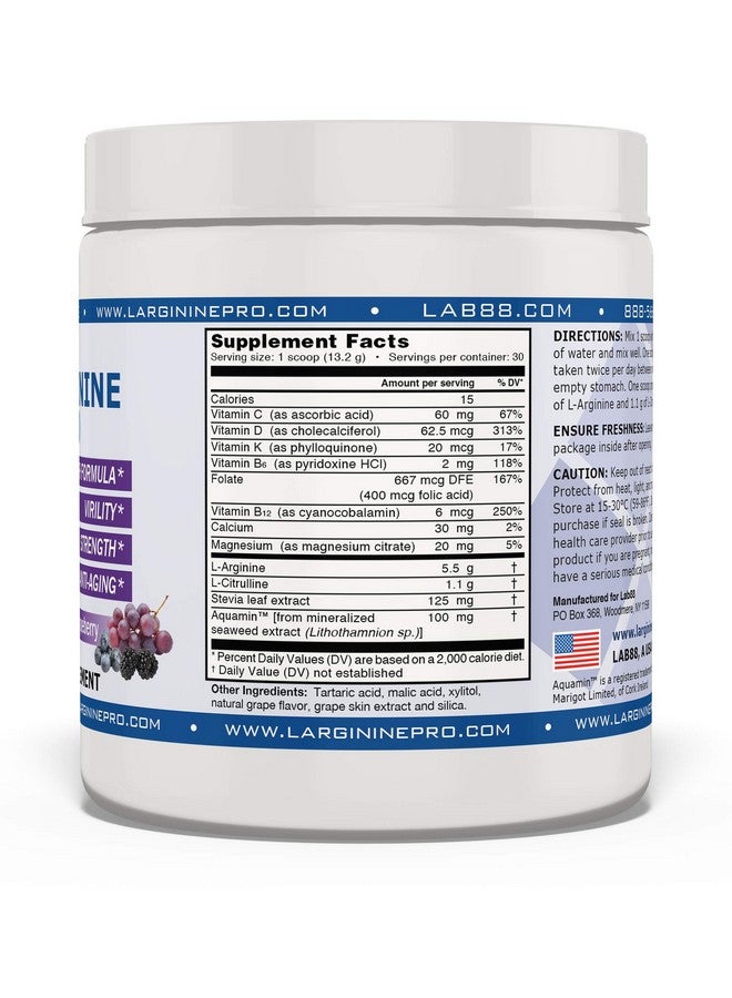 Larginine Supplement 5500Mg Of Larginine Plus 1100Mg Lcitrulline Powder (Grapeberry / 1 Jar)