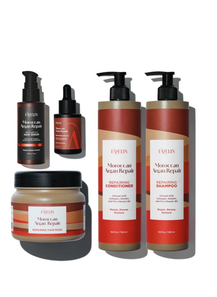 ڤاڨلين مجموعة الارجان رابير شامبو 500 مل + بلسم 500 مل + ماسك 500 مل + سيروم 75 مل + زيت للشعر 35 - Image 1