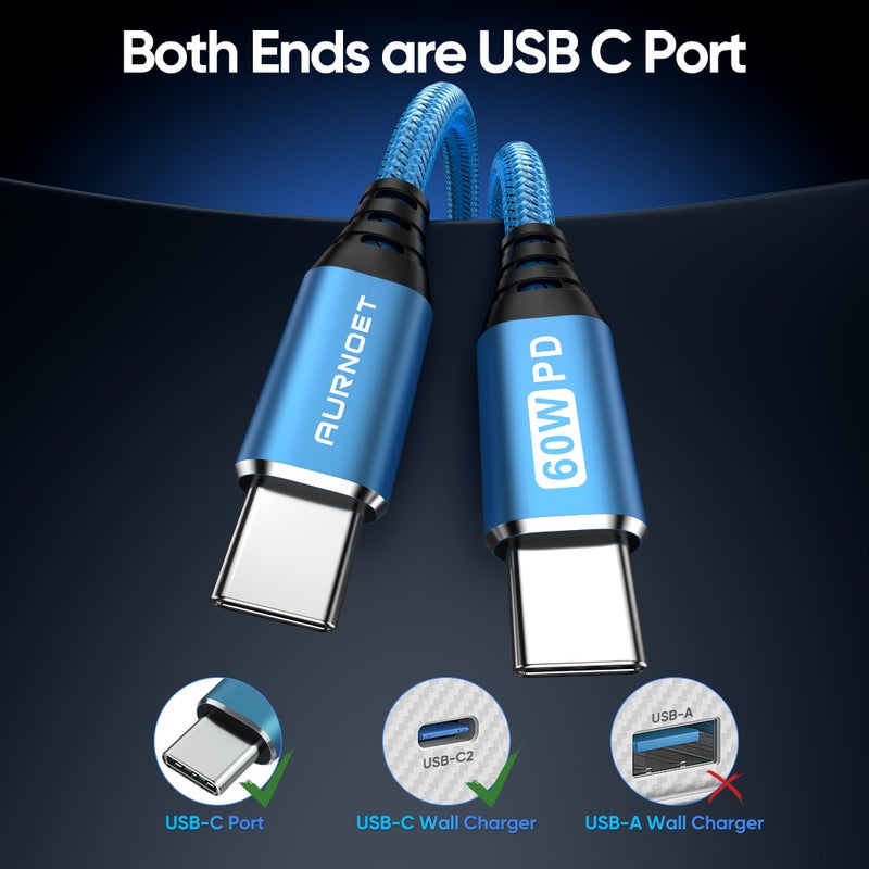 Aurnoet USB C to USB C Cable, 6FT 5-Pack Type C to Type C Charger Cable Fast Charging Cord 60W for iPhone 15/15 Pro/15 Plus/15 Pro Max, Samsung Galaxy S23 S22 S21 Ultra - Image 2