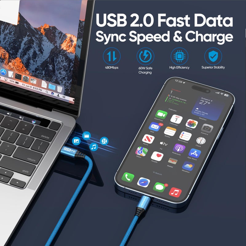 Aurnoet USB C to USB C Cable, 6FT 5-Pack Type C to Type C Charger Cable Fast Charging Cord 60W for iPhone 15/15 Pro/15 Plus/15 Pro Max, Samsung Galaxy S23 S22 S21 Ultra - Image 4