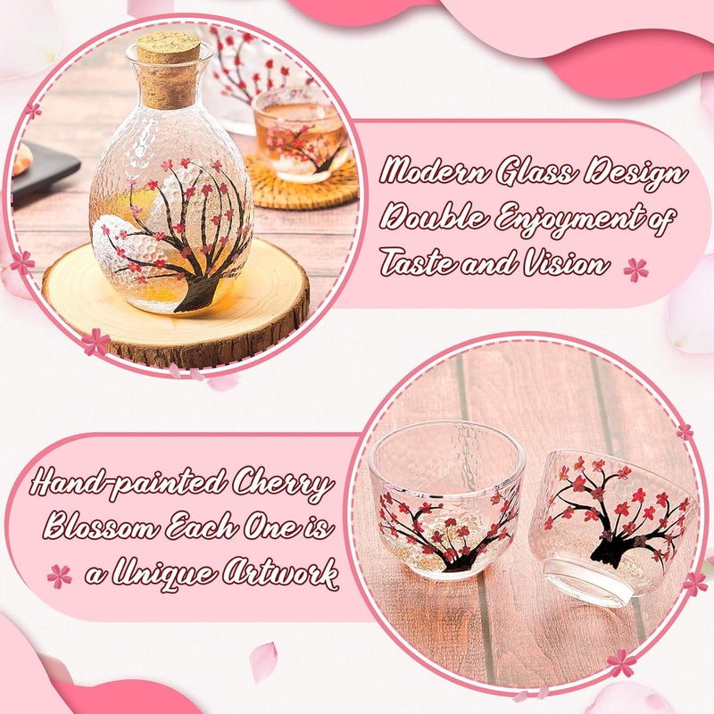 Irenare طقم ساكي ياباني مكون من 6 قطع لـ 4 أشخاص، زهور الكرز الوردية، طقم زجاجات وأكواب ساكي يتضمن 1 زجاجة و1 وعاء و4 أكواب للمشروبات الباردة والساخنة، هدايا عيد الميلاد اليابانية - Image 5