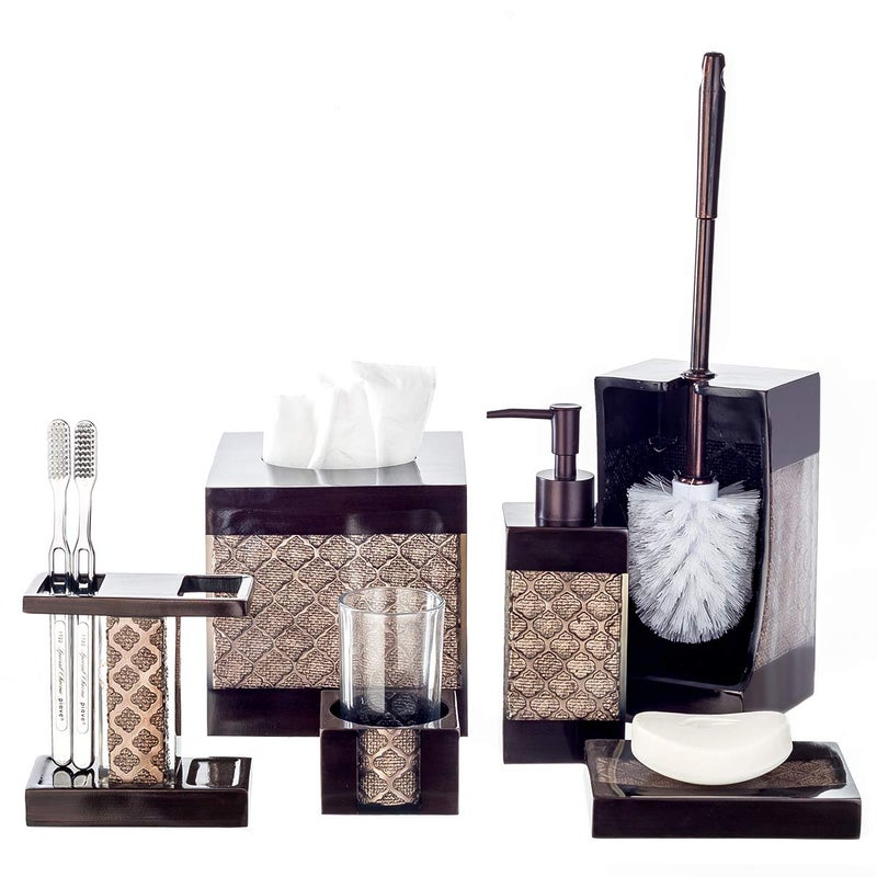 Creative Scents Dahlia Brown Bathroom Accessory Set Complete - Decorative 4 Piece Bathroom Sets Accessories Includes: Soap Dispenser, Toothbrush Holder, Tumbler and Soap Dish - Image 3